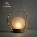 Lampiaes™ Eclipse Aura™ Asymmetric Brass & Walnut Ambient Orb Lamp